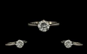 18ct White Gold and Platinum Set Nice Quality Single Stone Diamond Ring, Marked 18ct and Platinum,