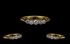 Antique Period Attractive 18ct Gold and Platinum Set 5 Stone Diamond Ring, The 5 Pave Set Diamonds