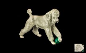 Royal Belvedere Vienna Realistic Hand Painted Dog Figure - Large Poodle Playing with Ball. Marked to