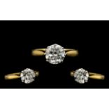 Ladies Attractive 18ct Gold - Single Stone Diamond Ring, The Round Modern Brilliant Cut Diamond of