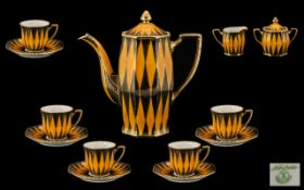 Vintage Noritake Coffee Set in attractive orange and gold starburst design, comprising Coffee Pot,