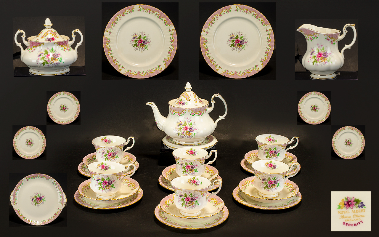 Royal Albert 'Serenity' Tea/Dinner Service comprising 6 Dinner Plates; 2 large serving plates; 2