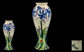 Moorcroft Modern Tube lined Vase of Tapering Form Ladybirds - Fly Away Home. Designer Rachael