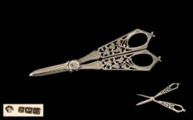 Art Nouveau Impressive and Superb Quality Pair of Sterling Silver Grape Scissors, Wonderful Form and