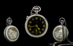 Elgin - World War II Military Pocket Watch with Black Dial, Luminous Hands and Numerals, Screw