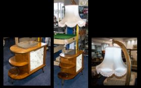 A Mid 20th Century Kitsch Cocktail / Drinks Cabinet - with integral standard lamp. A glazed front