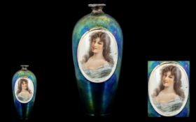 Iridescent Glass vase. Early 20th Century vase depicting a damsel to front, wonderful Luster