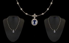 18ct White Gold Superb Quality - Diamond and Sapphire Set Necklace - Marked 18ct, The Highlight
