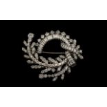 1950'S Period Signed and Stunning 14ct White Gold Baguette and Brilliant Cut Diamond Set Brooch of