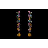 18ct Gold - Superb Fashion Pair of Tutti - Frutti and Diamond Set Earrings / Drops, Full Hallmark