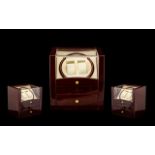 Twin Automatic Watch Winder in polished wooden case with drawer beneath for watches, and brass