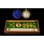 Early 20thC Compensated Pocket Barometer Gilt Metal Case Original Outer Leather Case, Unmarked.