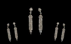 Diamond Chevron Pattern Drop Earrings, baguette cut diamonds, totalling .77ct overall, set