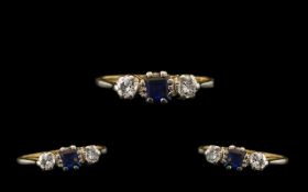 18ct Gold - Attractive 3 Stone Sapphire and Diamond Dress Ring, Marked 18ct and Platinum. Ring