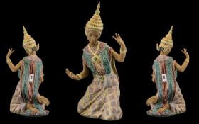 Lladro - Cress Impressive Hand Painted Figure ' Thai Dancer' Model No 2069. Issued 1977 - 1999.