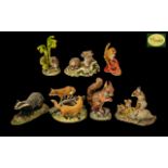 Collection of Teviotdale & Border Fine Arts Ceramic Woodland Creatures. Comprises: a badger; two