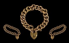 Edwardian Period Superb Quality 9ct Gold Curb Bracelet with Ornate Heart Shaped Padlock and Safety