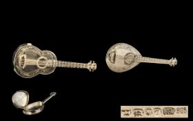 Elizabeth II Finely Detailed Pair of Hinged Pill Boxes, In The Form of Musical Instruments, Features