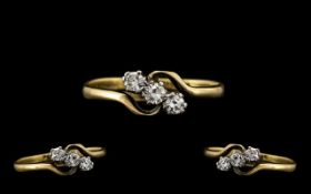 18ct Gold and Platinum 3 Stone Diamond Ring, The 3 Old Cut Diamonds of Good Clarity / Colour. Est