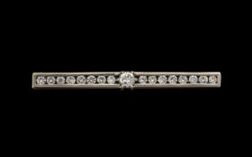 Art Deco Period Superb Quality 14ct White Gold Diamond Set Line Brooch, Marked 585 - 14ct. The Round