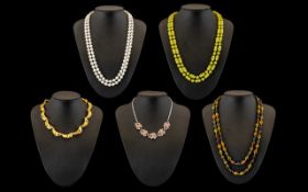 Collection of Vintage Costume Jewellery comprising long vintage mottled glass beads; silver tone