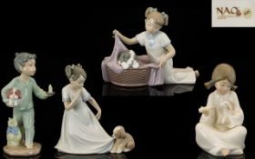 Nao by Lladro Collection of Young Children at Bedtime. Assorted figures and all with pets. (4) in