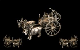Silver Bullock Cart / Ox Cart. White metal figure group of oxen pulling a cart, lovely detail and of