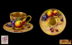 Royal Worcester Hand Painted and Signed Fallen Fruits Miniature Cup and Saucer ' Fallen Fruits '