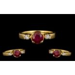 18ct Gold Top Quality Burmese Ruby and Diamond Set Ring marked 18kt. The Burmese natural Ruby of
