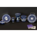 Wedgwood Portland Blue Assorted Pieces. Includes boxed vase 5.75'', Garden Pot, Miniature Vase,