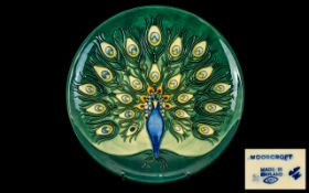 Moorcroft - Well Designed Ltd and Numbered Edition Cabinet Plate ' Peacock Feathers ' Date 1990's.