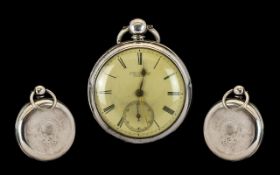 Victorian Period Sterling Silver - Open Faced Fusee Open Faced Pocket Watch, The Movement Marked for