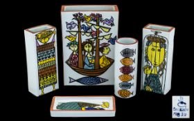 Collection of Swedish Karneval Pottery by Gustavsberg designed by Stig Lindberg comprising: tall