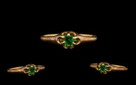 14ct Gold - Petite Small Single Stone Emerald Set Ring, The Emerald Is Excellent Colour but Small.
