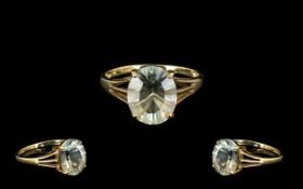 9 ct Yellow Gold and Oval Green Amethyst Single Stone Ring - Oval cut Amethyst weight 2.706 cts.