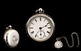 Victorian Period - Key Wind Sterling Silver Open Faced Pocket Watch with Secondary Open Faced Pocket