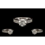 18ct White Gold - Attractive Single Stone Diamond Ring, Eight Hearts and Arrows Design. Please See