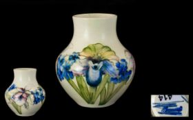 William Moorcroft Signed Bulbous Shaped Salt Glaze White Orchids Vase with Painted Enamel Images