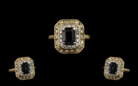 18ct Gold - Nice Quality Diamond and Sapphire Set Dress Ring of Octagonal Shape. Fully Marked for