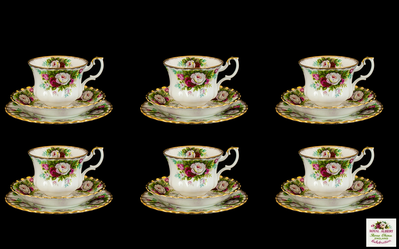 Royal Albert 'Celebration' Set comprising six cups, saucers and cake/sandwich plates. All on white