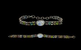 Antique Period - Solid Silver Stone Set Bracelet of Pleasing Design and Form. The Central