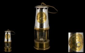Antique Miner's Brass & Glass Oil Lamp by Protector Lamp & Lighting. Type No. 12, Eccles,