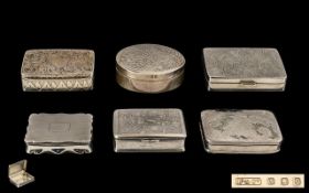 A Good Collection of Vintage and Contemporary Silver Pill Boxes ( 6 ) In Total. Various Makers of