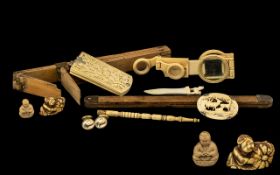 A Small Good Mixed Lot of Collectables to include a bone book mark, carved 'bone' brooch depicting