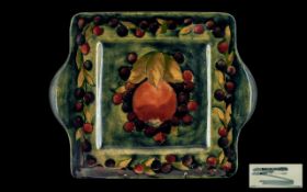 William Moorcroft Signed Rare Shaped Square Tray of Ochre Pomegranate Pattern. c.1920's. Great