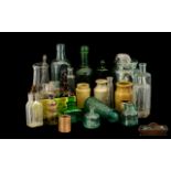 A Collection of Antique Bottles mostly medicine laboratory bottles. Includes poison bottles and