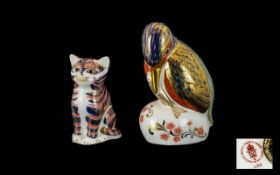 Royal Crown Derby Paperweights ( 2 ) In Total. Comprises 1/ Kingfisher Sitting on a Pebble. Gold