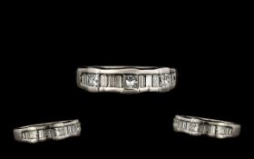18ct White Gold Contemporary Designed Diamond Set Ring, Set with Baguette Cut and Princes Cut