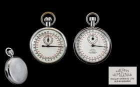 Nero Lemania Philip Harris Chrome Cased Pair of Stop Watches, Screw Backs. c.1970-1972. Both In