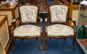 A Pair of Modern Italian Bedroom Chairs with carved rails and front supports with padded back